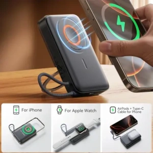 Powerbank bezprzewodowy Joyroom JR-PBM02 22.5W 10000mAh USB-C, MagSafe z wbudowanym kablem USB-C czarny