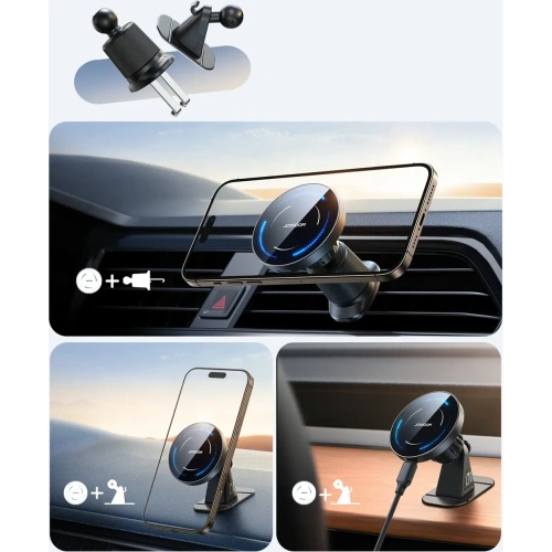 Uchwyt samochodowy z ładowarką indukcyjną na kokpit / do kratki Joyroom JR-ZS502 MagSafe czarny