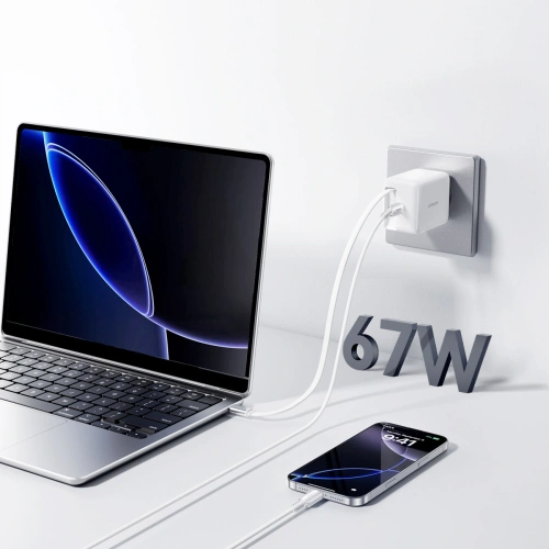 Ładowarka sieciowa Joyroom JR-TCL06 67W USB-C GaN z wbudowanym kablem USB-C biała