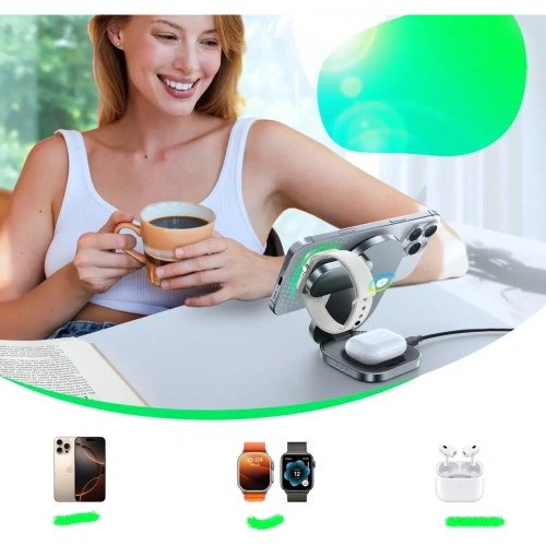 Ładowarka indukcyjna Joyroom JR-W17 Qi 3w1 do telefonu / smartwatcha / słuchawek czarna