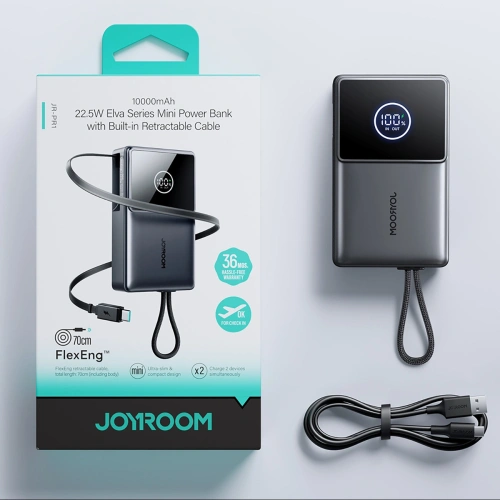 Powerbank Joyroom JR-PR1 10000mAh 22.5W z wbudowanym kablem USB-C czarny