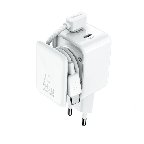 Ładowarka sieciowa Joyroom JR-TCL05 45W GaN 2x USB-C z organizerem na kabel + kabel USB-C / USB-C biała