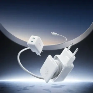 Ładowarka sieciowa Joyroom JR-TCL05 45W GaN 2x USB-C z organizerem na kabel + kabel USB-C / USB-C biała