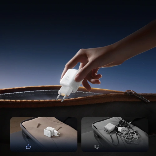 Ładowarka sieciowa Joyroom JR-TCL05 45W GaN 2x USB-C z organizerem na kabel + kabel USB-C / USB-C biała