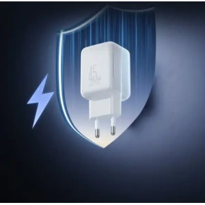 Ładowarka sieciowa Joyroom JR-TCL05 45W GaN 2x USB-C z organizerem na kabel + kabel USB-C / USB-C biała
