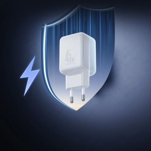 Ładowarka sieciowa Joyroom JR-TCL05 45W GaN 2x USB-C z organizerem na kabel + kabel USB-C / USB-C biała