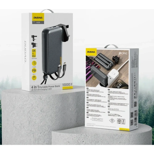 Ładowarka z powerbankiem Dudao K25 2in1 10000mAh z 3 wtyczkami szara