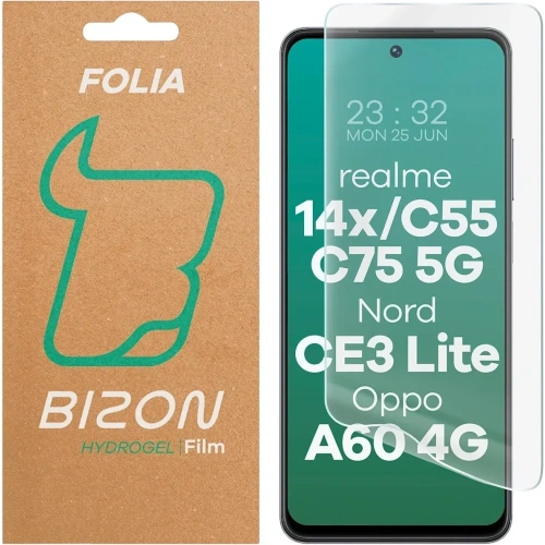 Folia hydrożelowa na ekran Bizon Glass Hydrogel Front do Realme 14x 5G / C55 / C75 / OnePlus Nord CE 3 Lite / Oppo A60 4G