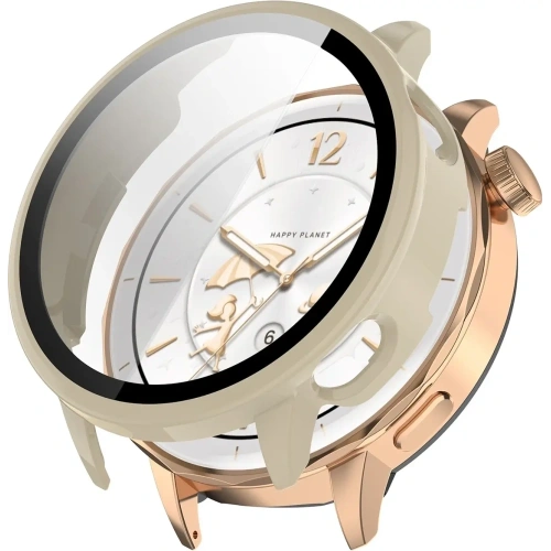 Etui ze szkłem do zegarka Bizon Case+Glass Watch do OnePlus Watch 3 43mm beżowe