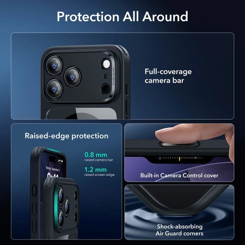 Zestaw ESR etui + szkło na ekran Classic Hybrid MagSafe & Tempered Glass do Apple iPhone 17 Pro Clear/black