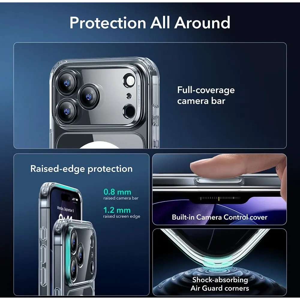 Zestaw ESR etui + szkło na ekran Classic Hybrid MagSafe & Tempered Glass do Apple iPhone 17 Pro Max Clear