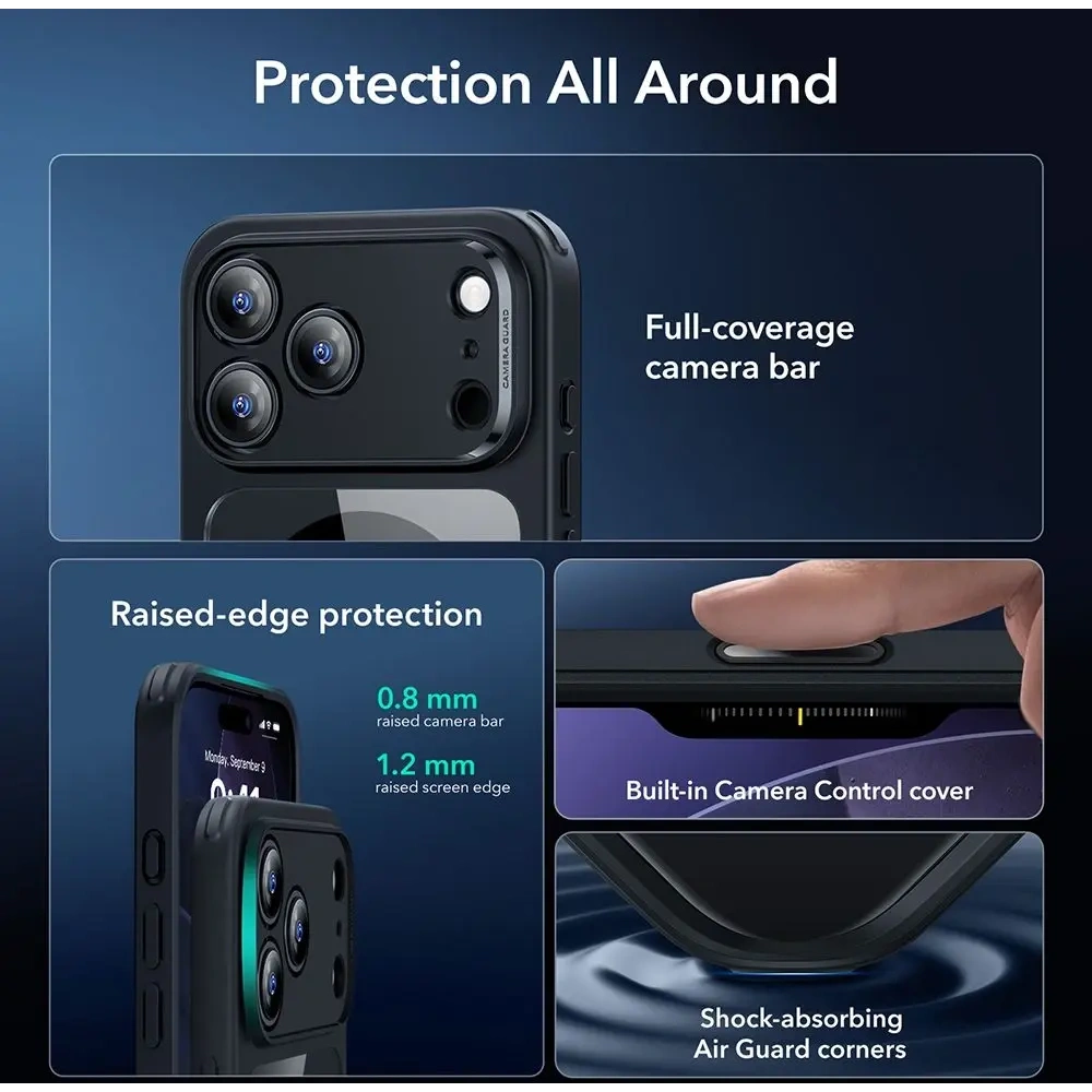 Zestaw ESR etui + szkło na ekran Classic Hybrid MagSafe & Tempered Glass do Apple iPhone 17 Pro Max Clear/black