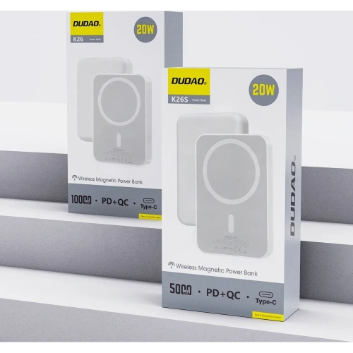 Powerbank bezprzewodowy Dudao K26 10000mAh 20W USB-A / USB-C / MagSafe biały