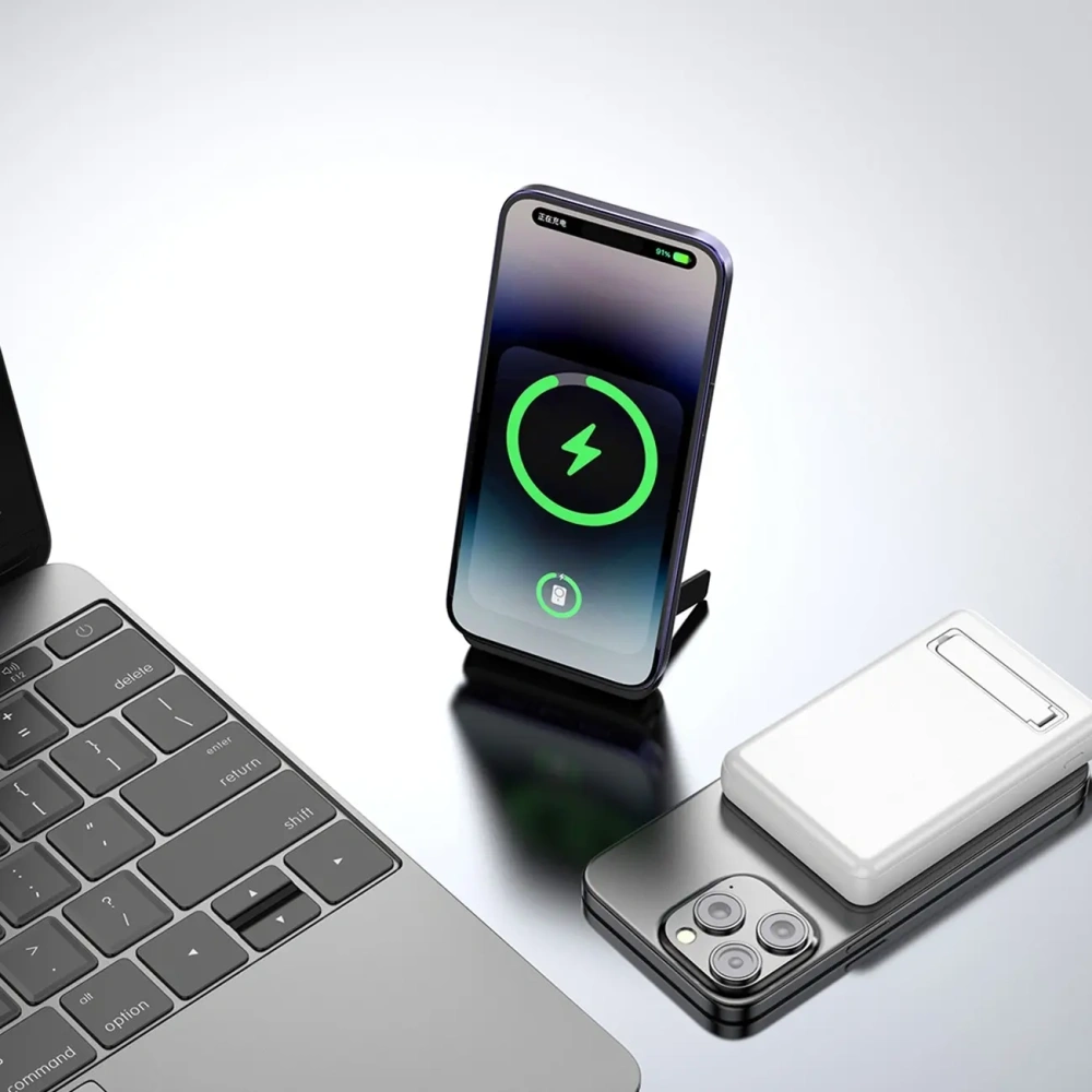 Powerbank bezprzewodowy Dudao K14S+ 10000mAh 20W USB-A / USB-C / MagSafe z podstawką biały
