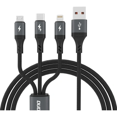 Kabel Dudao L3E 3w1 60W USB-A / MicroUSB, USB-C, Lightning 1.2m czarna