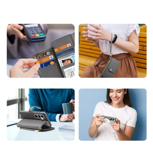 Etui z klapką Dux Ducis Lawa do Samsung Galaxy S25+ Plus z odłączanym portfelem magnetycznym szare