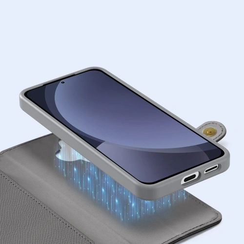 Etui z klapką Dux Ducis Lawa do Samsung Galaxy S25+ Plus z odłączanym portfelem magnetycznym szare