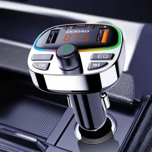 Transmiter Dudao R2 PRO+ 2xUSB-A, USB-C PD 25W Bluetooth 5.3 RGB czarno-srebrny