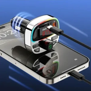 Transmiter Dudao R2 PRO+ 2xUSB-A, USB-C PD 25W Bluetooth 5.3 RGB czarno-srebrny