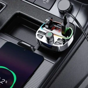 Transmiter Dudao R2 PRO+ 2xUSB-A, USB-C PD 25W Bluetooth 5.3 RGB czarno-srebrny