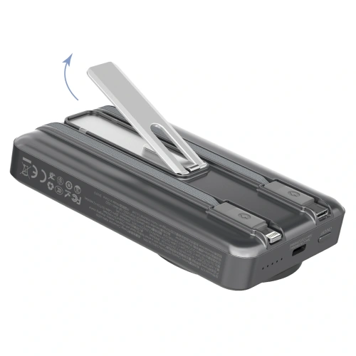 Powerbank bezprzewodowy Dudao K29 10000mAh PD 20W MagSafe z metalową obudową, podstawką i wbudowanymi kablami USB-C, Lightning srebrny