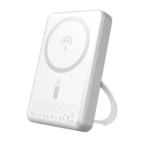 Powerbank bezprzewodowy Dudao K28 10000mAh PD 22.5W MagSafe z metalową obudową i pierścieniem-podstawką srebrny