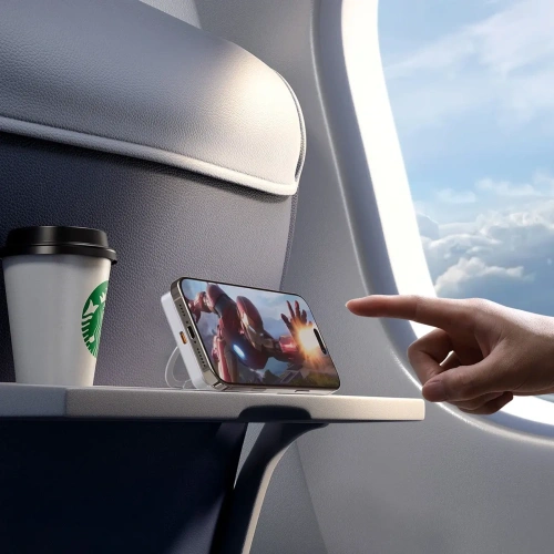 Powerbank bezprzewodowy Dudao K28 10000mAh PD 22.5W MagSafe z metalową obudową i pierścieniem-podstawką srebrny