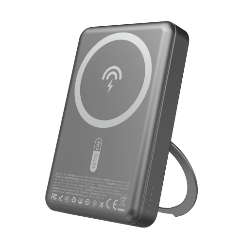 Powerbank bezprzewodowy Dudao K28 10000mAh PD 22.5W MagSafe z metalową obudową i pierścieniem-podstawką szary