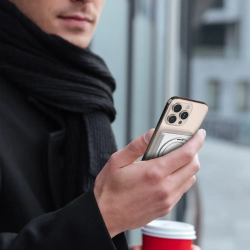 Powerbank bezprzewodowy Dudao K28 10000mAh PD 22.5W MagSafe z metalową obudową i pierścieniem-podstawką szary