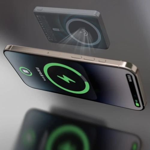 Powerbank bezprzewodowy Dudao K28 10000mAh PD 22.5W MagSafe z metalową obudową i pierścieniem-podstawką szary