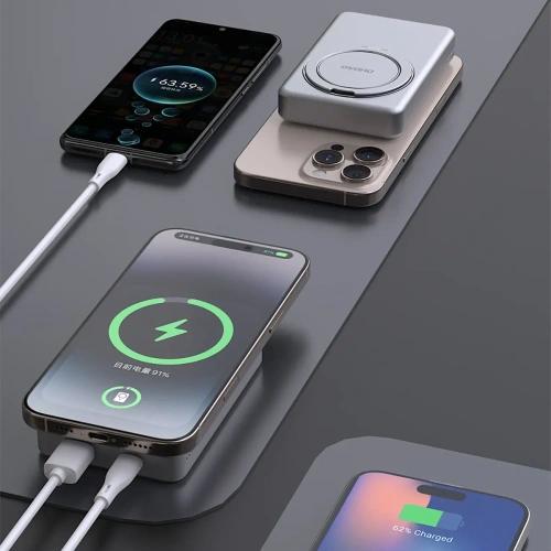 Powerbank bezprzewodowy Dudao K28 10000mAh PD 22.5W MagSafe z metalową obudową i pierścieniem-podstawką szary