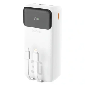 Powerbank Dudao K15MAX 30000mAh PD 22.5W z wbudowanymi kablami USB-C, Lightning biały