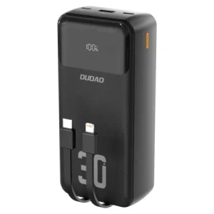 Powerbank Dudao K15MAX 30000mAh PD 22.5W z wbudowanymi kablami USB-C, Lightning czarny