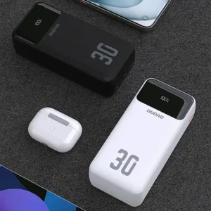 Powerbank Dudao K15MAX 30000mAh PD 22.5W z wbudowanymi kablami USB-C, Lightning czarny