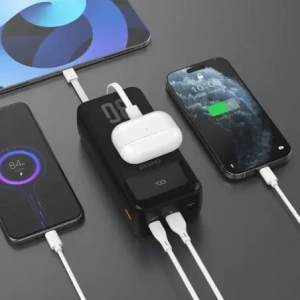 Powerbank Dudao K15MAX 30000mAh PD 22.5W z wbudowanymi kablami USB-C, Lightning czarny