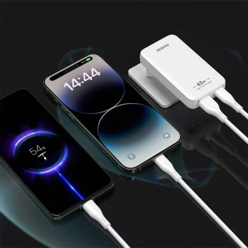 Ładowarka sieciowa podróżna GaN Dudao A65Q 65W USB-A / USB-C PD EU / US biała