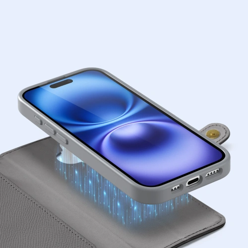 Etui z klapką Dux Ducis Lawa do Apple iPhone 16 z odłączanym portfelem magnetycznym szare