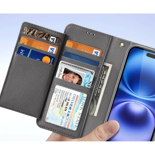 Etui z klapką Dux Ducis Lawa do Apple iPhone 16 z odłączanym portfelem magnetycznym szare