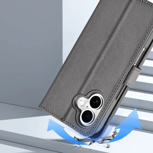 Etui z klapką Dux Ducis Lawa do Apple iPhone 16 z odłączanym portfelem magnetycznym szare