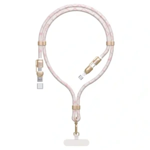 Kabel 4w1 ze smyczką Dudao L20MAX USB-A / USB-C 65W, USB-C / Lightning 27W PD QC 1.5m różowy