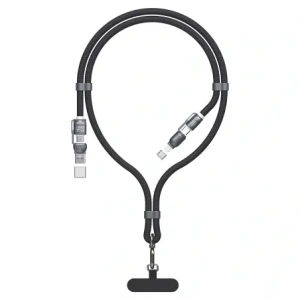 Kabel 4w1 ze smyczką Dudao L20MAX USB-A / USB-C 65W, USB-C / Lightning 27W PD QC 1.5m czarny