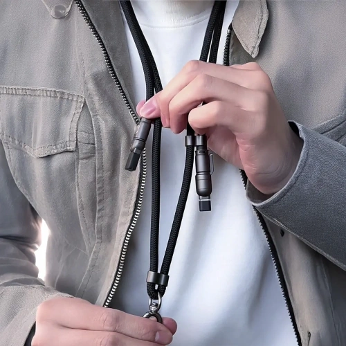 Kabel 4w1 ze smyczką Dudao L20MAX USB-A / USB-C 65W, USB-C / Lightning 27W PD QC 1.5m czarny