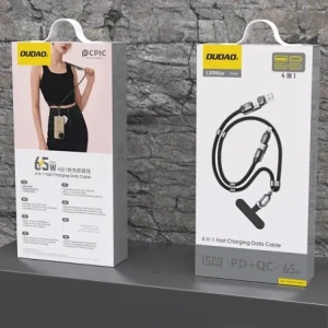 Kabel 4w1 ze smyczką Dudao L20MAX USB-A / USB-C 65W, USB-C / Lightning 27W PD QC 1.5m czarny