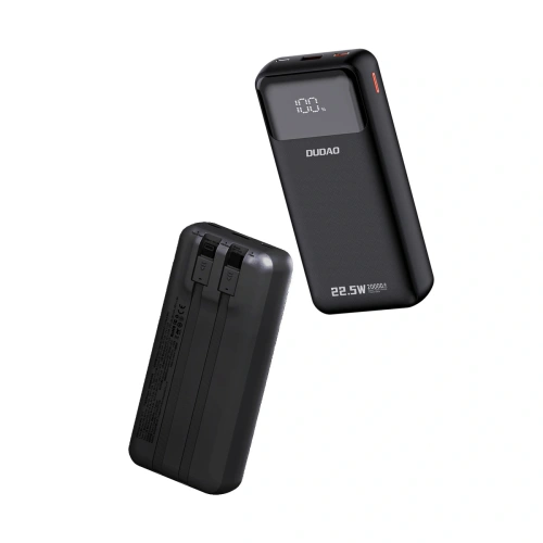 Powerbank Dudao K15Pro 20000mAh 22.5W PD USB-C / USB-A / wbudowane kable Lightning, USB-C czarny