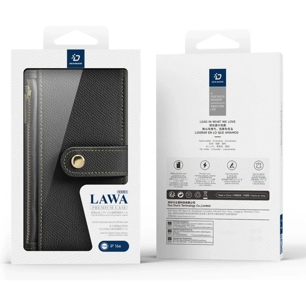 Etui z klapką Dux Ducis Lawa do Apple iPhone 16e z odłączanym portfelem magnetycznym czarne