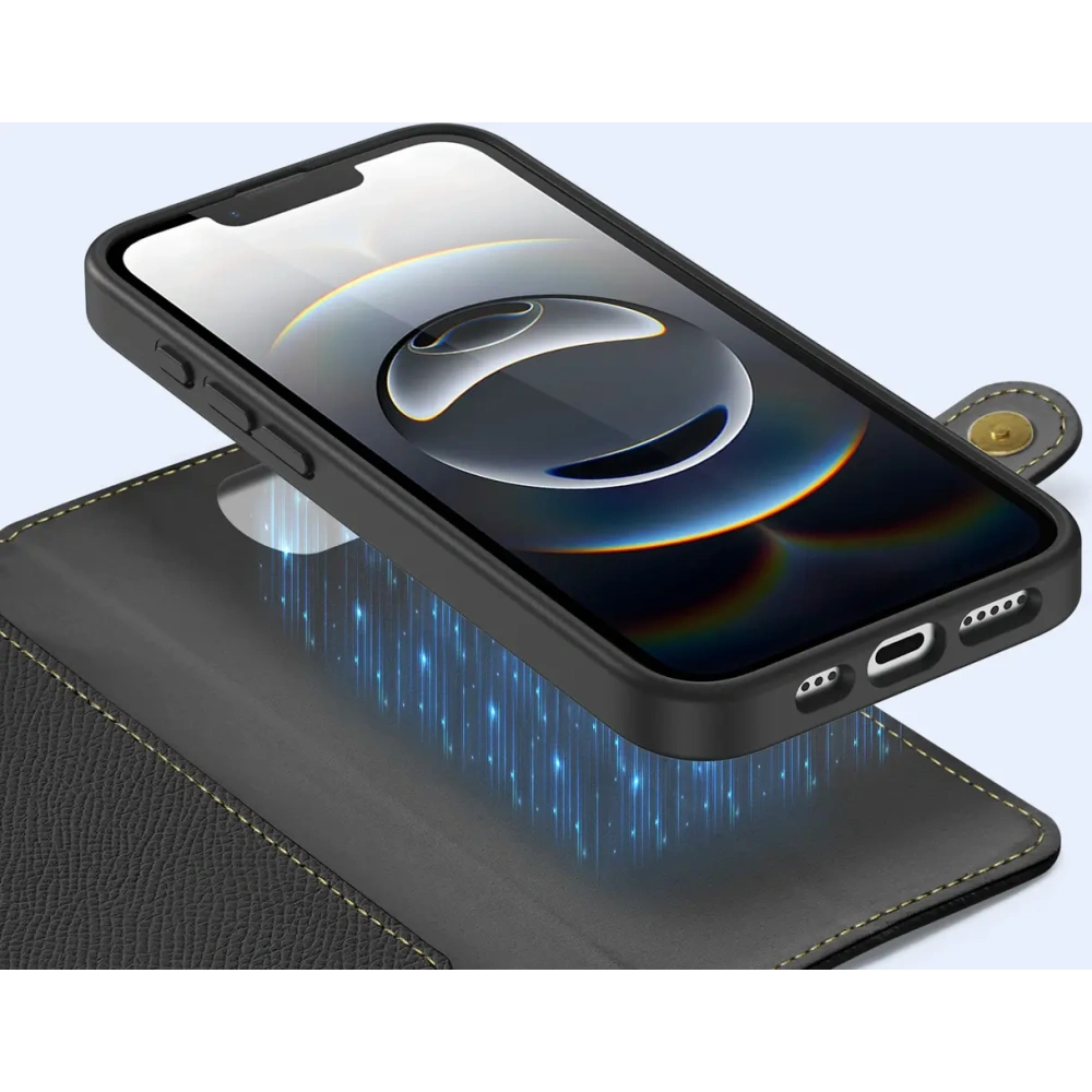 Etui z klapką Dux Ducis Lawa do Apple iPhone 16e z odłączanym portfelem magnetycznym czarne
