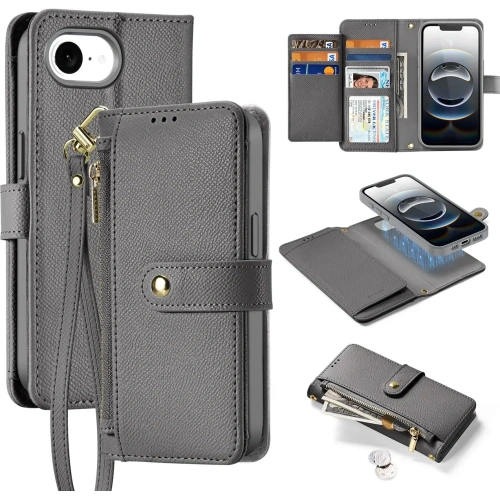 Etui z klapką Dux Ducis Lawa do Apple iPhone 16e z odłączanym portfelem magnetycznym szare