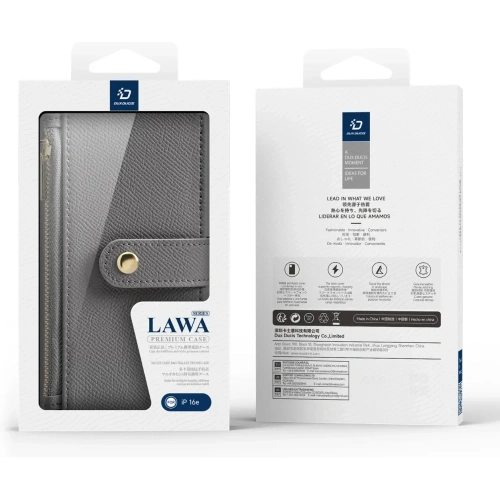 Etui z klapką Dux Ducis Lawa do Apple iPhone 16e z odłączanym portfelem magnetycznym szare