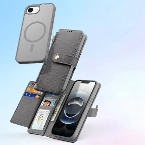 Etui z klapką Dux Ducis Lawa do Apple iPhone 16e z odłączanym portfelem magnetycznym szare