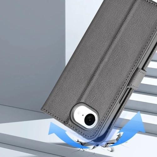 Etui z klapką Dux Ducis Lawa do Apple iPhone 16e z odłączanym portfelem magnetycznym szare